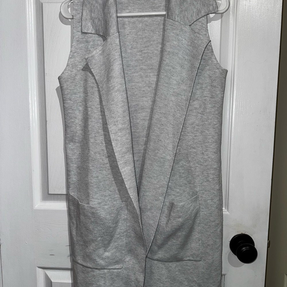 Gray Twik Sleeveless Open Front Vest
